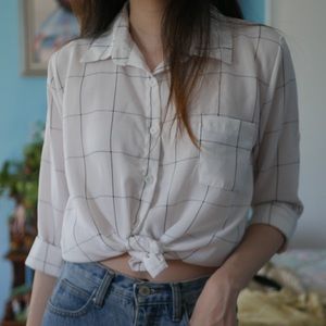 Black and White Checkered Button Up Long-Sleeve